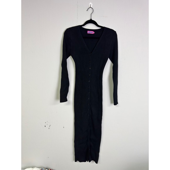 Edikted Jazlyn Long Sleeve Rib Sweater Dress Midi Length Goth Grunge Size Medium - Picture 2 of 6